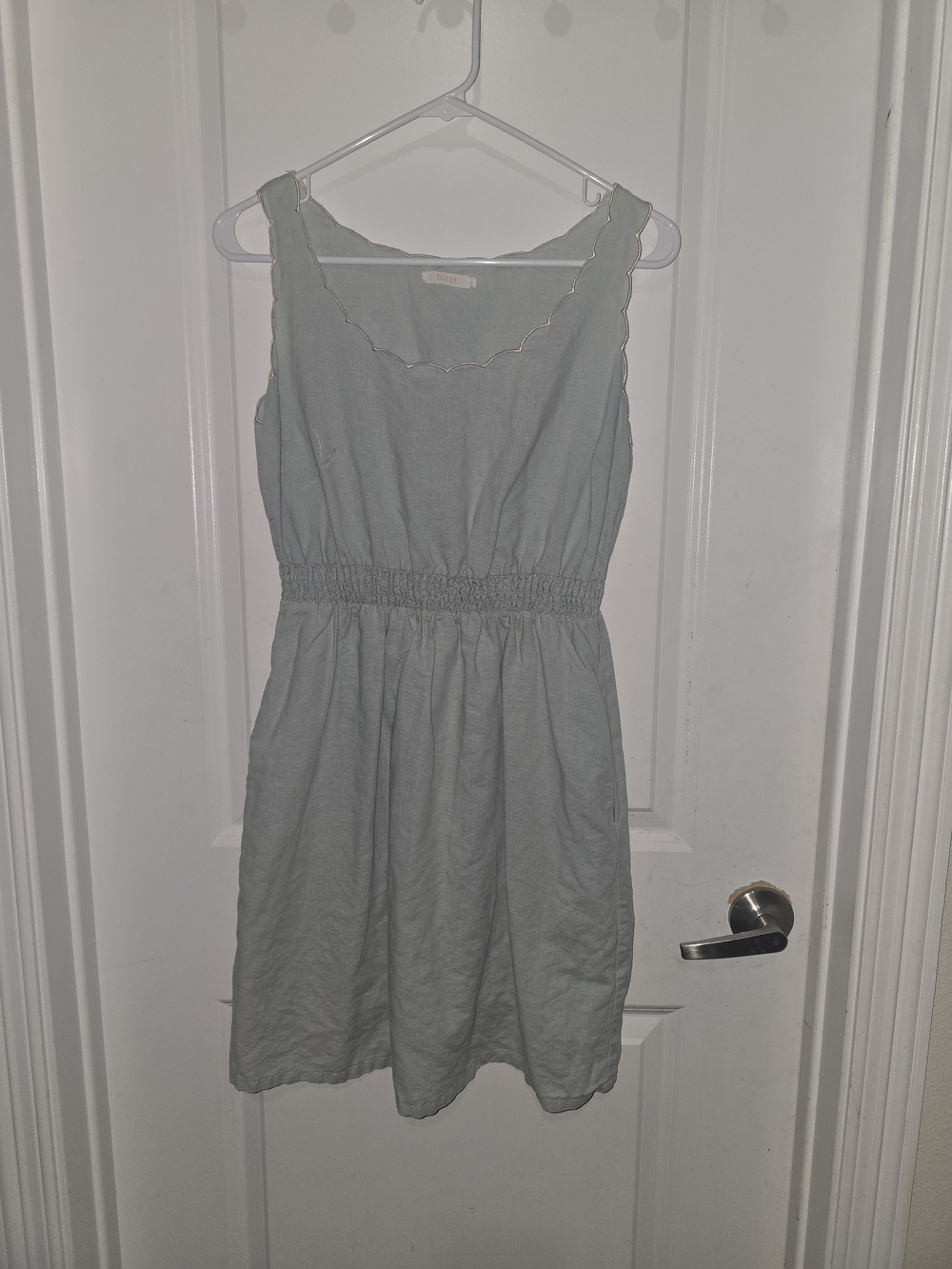 TULLE Vintage Inspired Light Blue Linen Blend Sleeveless Mini Dress - Size S